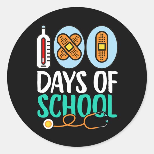 100th Day Of School Kids先生100日Of Schooo ラウンドシール (正面)