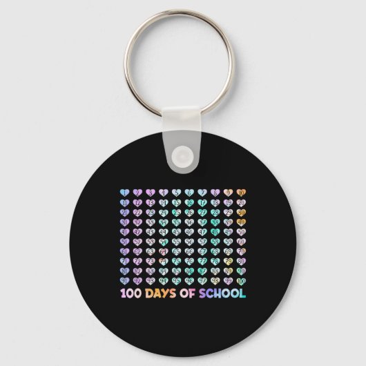 100th Day Of School Leopard Rainbow 100日 頭が切れる キーホルダー (正面)
