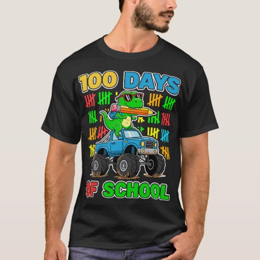 100th Day of School Monster Truck Dinosaur Fun Tシャツ (正面)