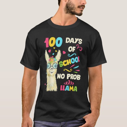 100th Day Of School No Prob Lama 100 Days Smarter  Tシャツ (正面)