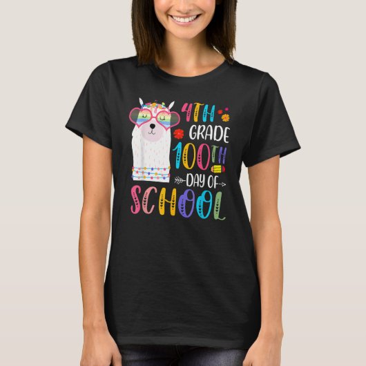 100th Day Of School No Prob Llama 100 Days Of 4th Tシャツ (正面)