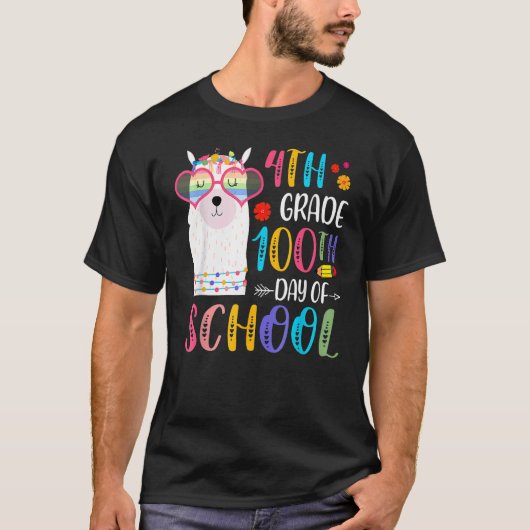 100th Day Of School No Prob Llama 100 Days Of 4th Tシャツ (正面)
