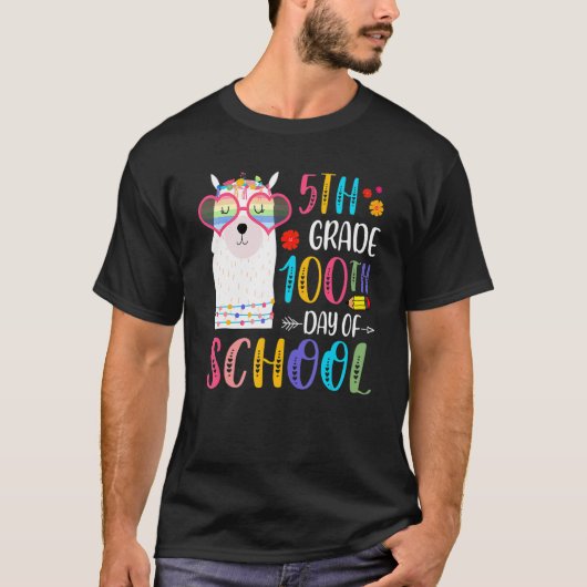 100th Day Of School No Prob Llama 100 Days Of 5th Tシャツ (正面)