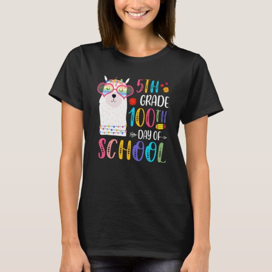 100th Day Of School No Prob Llama 100 Days Of 5th Tシャツ (正面)