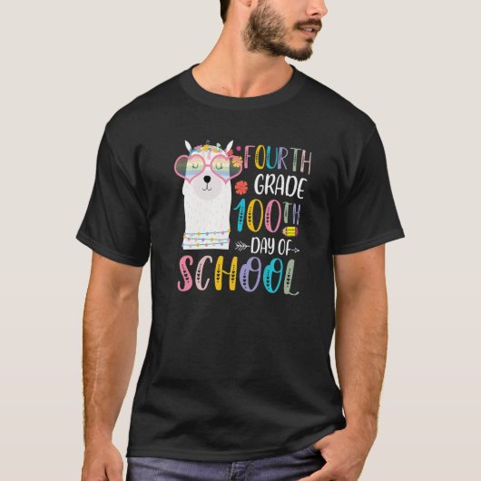 100th day of School No Prob Llama 100 Days Of Four Tシャツ (正面)