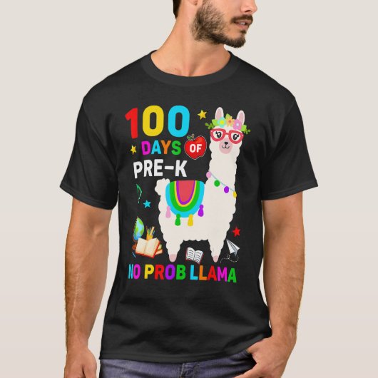 100th Day Of School No Prob Llama 100 Days Of Pre  Tシャツ (正面)