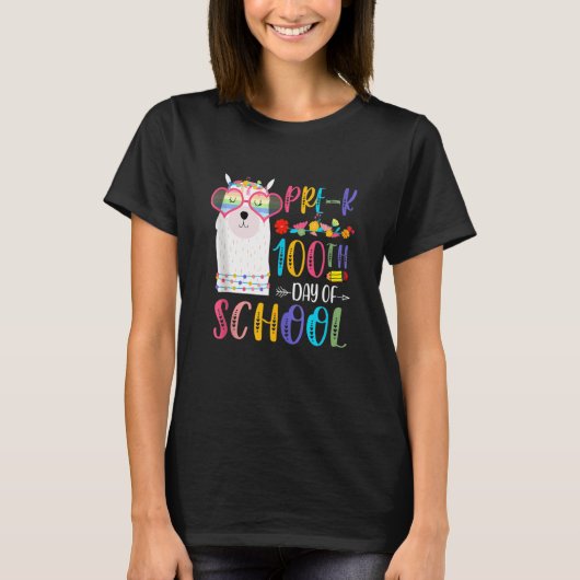 100th Day Of School No Prob Llama Teacher 100 Days Tシャツ (正面)