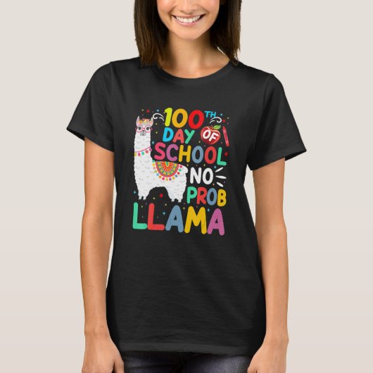 100th Day Of School No Probllama Llama 100 Days Of Tシャツ (正面)