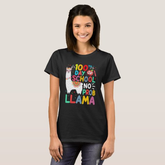 100th Day Of School No Probllama Llama 100 Days Of Tシャツ (正面フル)