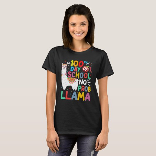 100th Day of School No Probllama Llama 100 Days of Tシャツ (正面フル)