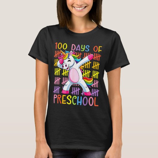 100th Day Of School Of Preschool Unicorn 100 Days  Tシャツ (正面)