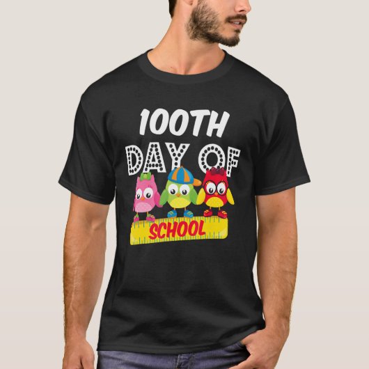 100th Day Of School Owl Cute 100 Days Student Teac Tシャツ (正面)