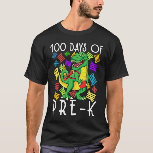 100th Day of School Pre kindergarten Dinosaur 100 Tシャツ (正面)