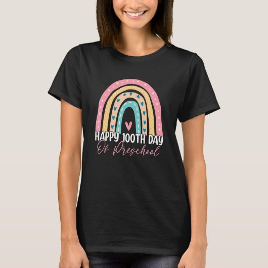100th Day Of School Preschool Teacher Boho Rainbow Tシャツ (正面)