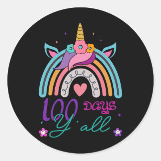 100th Day Of School Rainbow 100日オールユニコーン ラウンドシール
