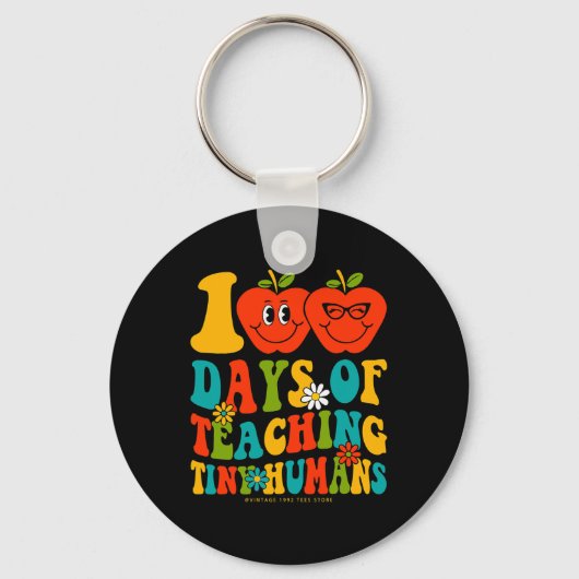 100th Day Of School Shirts生徒先生Tiny Hu キーホルダー (正面)