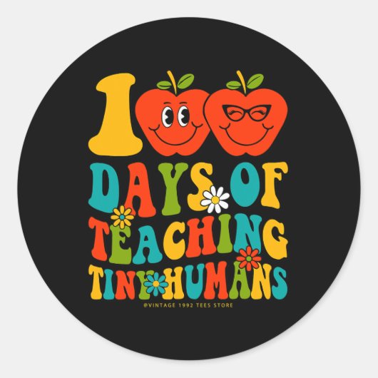 100th Day Of School Shirts生徒先生Tiny Hu ラウンドシール (正面)