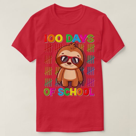 100th Day of School Slothデザイン100日スクールS Tシャツ (デザイン正面)