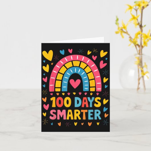 100th Day Of School Teacher 100 Days Smarter Rainb カード (黄色い花)