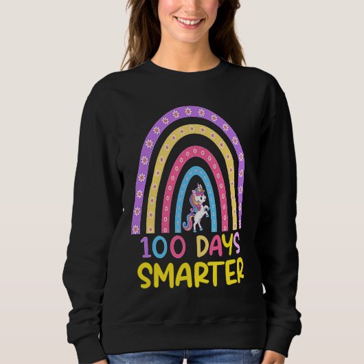 100th Day of School Teacher 100 Days Smarter Rainb スウェットシャツ (正面)