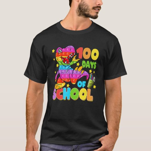 100th Day of School Teachers 100 Days Dino Pop Pin Tシャツ (正面)