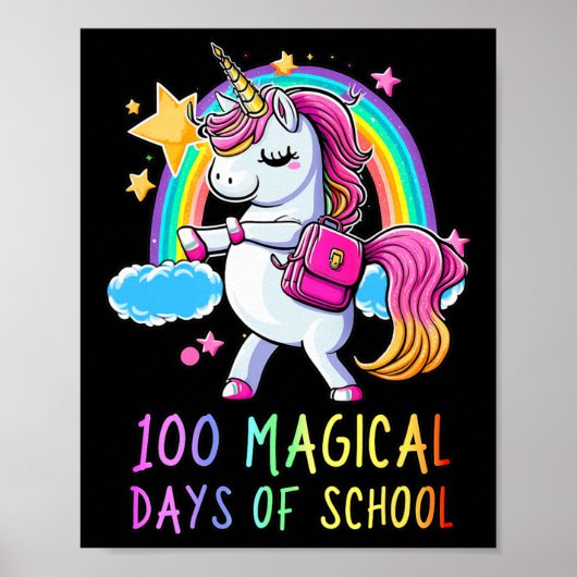 100th Day Of School Unicorn 100魔法の日レインブ ポスター (正面)