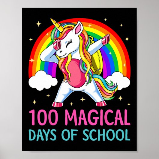 100th Day Of School Unicorn 100魔法の日レインブ ポスター (正面)