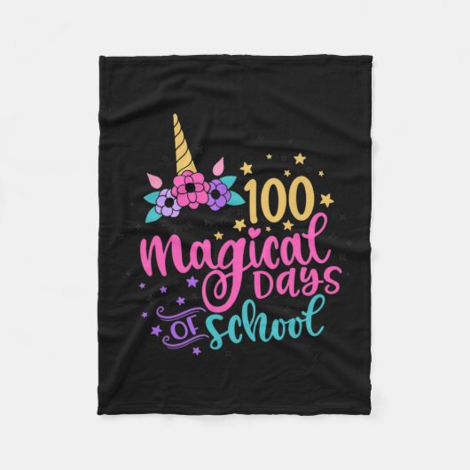 100th Day Of School Unicorn 100魔法の日教え フリースブランケット (正面)