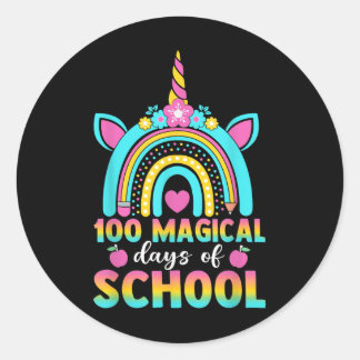 100th Day Of School Unicorn 100魔法の日教え ラウンドシール