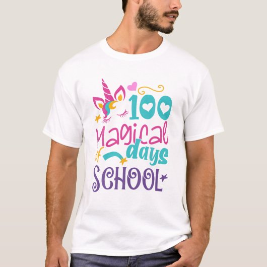100th Day Of School Unicorn 100魔法の日教え Tシャツ (正面)