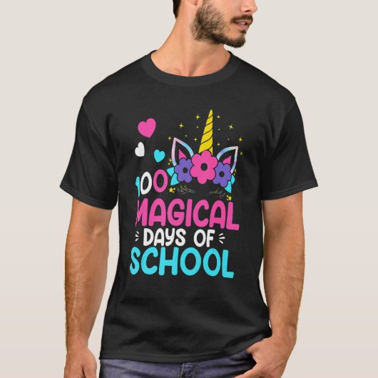 100th Day of School Unicorn 100 Magical Days Teach Tシャツ (正面)