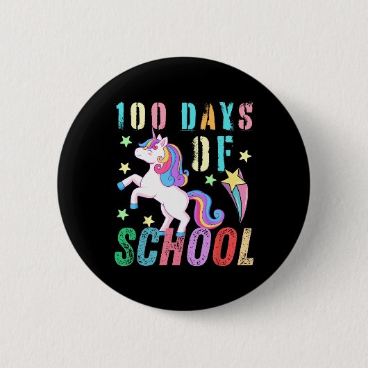 100th Day Of School Unicorn Kids 100日 頭が切れる 缶バッジ (正面)