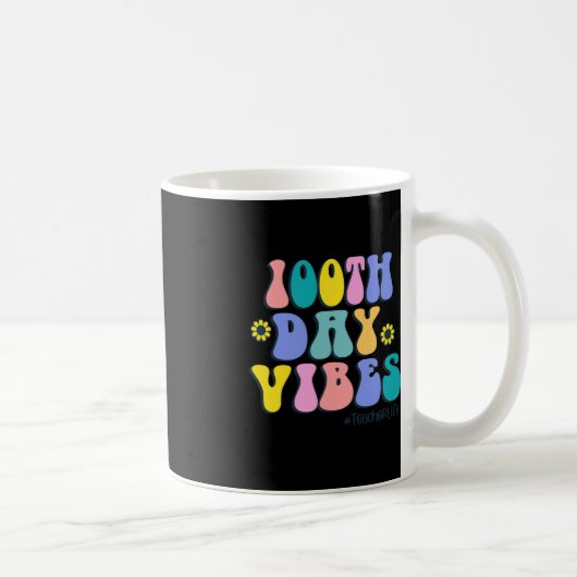 100th Day of School Vibesレトロ先生Happy 100 コーヒーマグカップ (右)