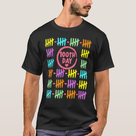 100th Day Rainbow Lines Tally Marks 100 Days Of Sc Tシャツ (正面)