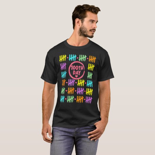 100th Day Rainbow Lines Tally Marks 100 Days Of Sc Tシャツ (正面フル)