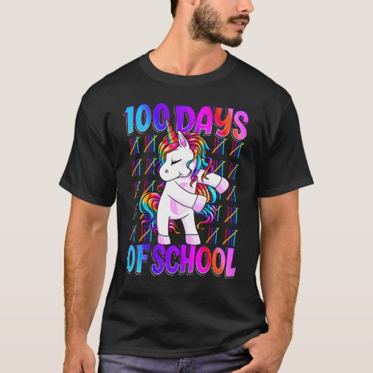 100th Days Of School Unicorn 100 Days Smarter 100t Tシャツ (正面)