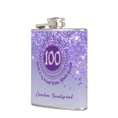 100th & Purple Glitter & Drinking Quote フラスク (左)
