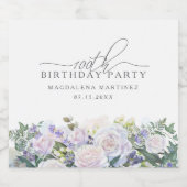 100tnバースデーパーティーホワイトローズブルーフローラ カスタム スパークリングワインラベル (シングルラベル)