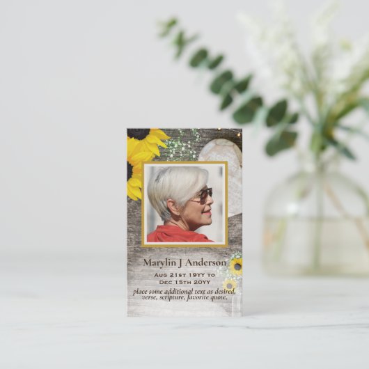 100xひまわり素朴PHOTO祈りの言葉メモリアルカード 名刺 (スタンド正面)