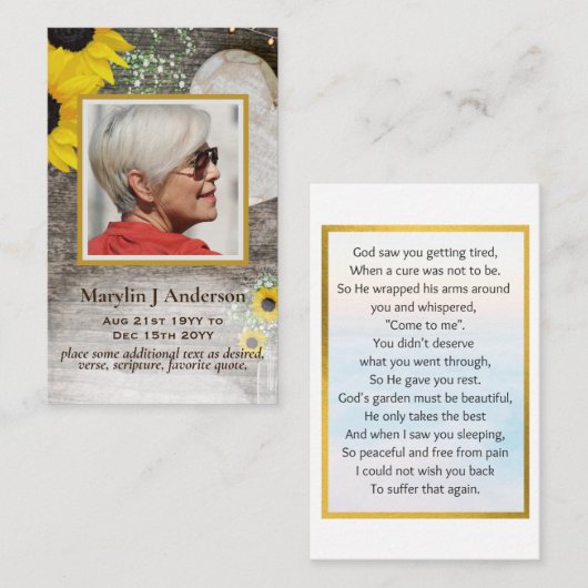 100xひまわり素朴PHOTO祈りの言葉メモリアルカード 名刺 (正面/裏面)