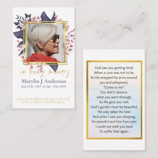 100xバジェットピンクフローラ写真記念祈りの言葉 名刺 (正面/裏面)