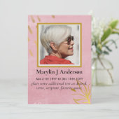 100xピンクエレガント金ゴールドフォト祈りの言葉メモリアルカード 招待状 (スタンド正面)