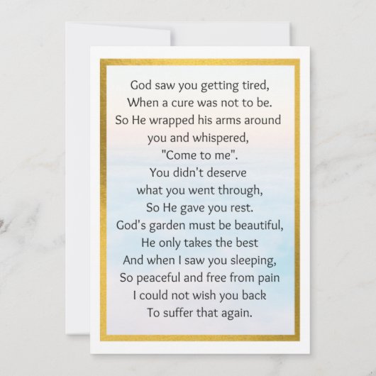 100xピンクエレガント金ゴールドフォト祈りの言葉メモリアルカード 招待状 (裏面)