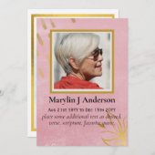 100xピンクエレガント金ゴールドフォト祈りの言葉メモリアルカード 招待状 (正面/裏面)