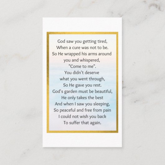 100xピンクセージフローラ写真祈りの言葉メモリアルカード 名刺 (裏面)