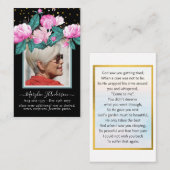 100xピンクブラックフローラフォト祈りの言葉メモリアルカード 名刺 (正面/裏面)