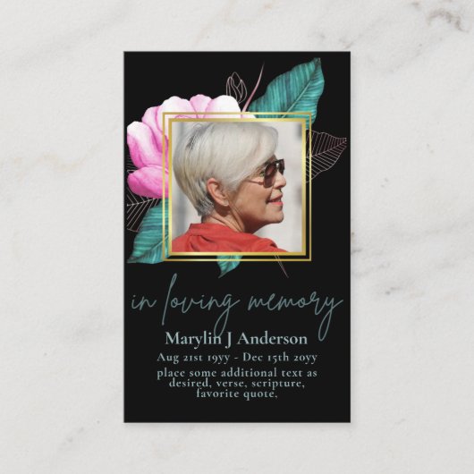 100xフローラかわいらしフォト祈りの言葉メモリアルカード 名刺 (正面)