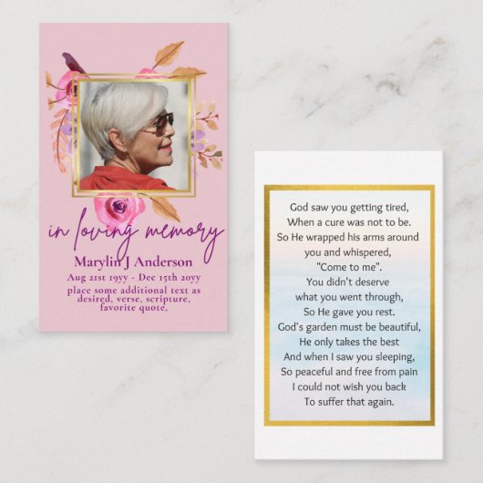 100xフローラかわいらしフォト祈りの言葉メモリアルカード 名刺 (正面/裏面)