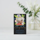 100xブルーかわいらしフローラフォト祈りの言葉メモリアルカード 名刺 (スタンド正面)