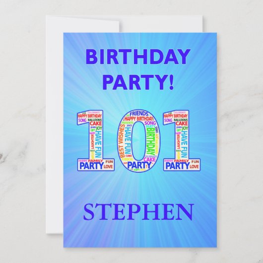 101回誕生日パーティーの招待状の名前の追加 招待状 (正面)